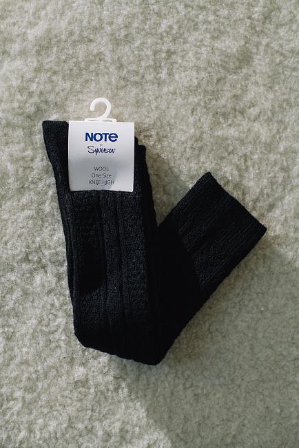 Note By Syversen Wool Cable Knee-High Socks Black