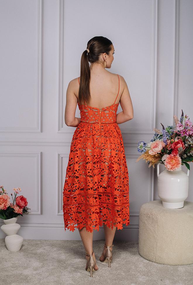 Self-Portrait Azaela Lace Midi Dress Orange kjole 6