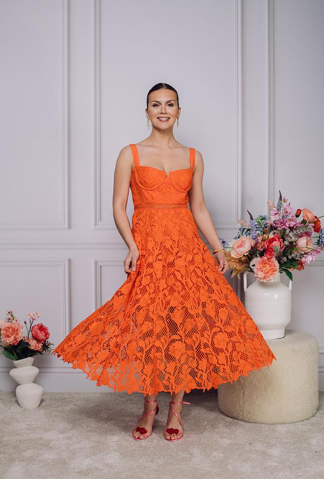Self-Portrait Lace Midi Dress Orange kjole 2