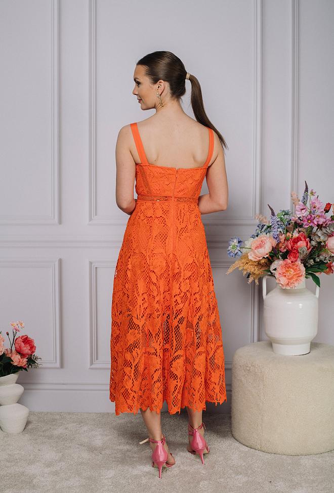Self-Portrait Lace Midi Dress Orange kjole 5