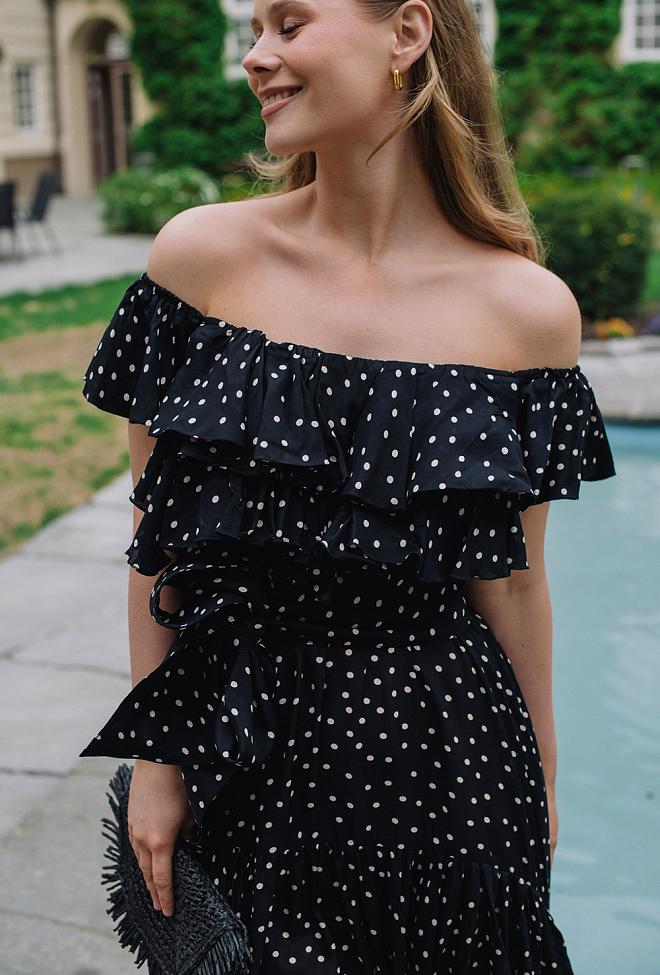 Confettibird Napoli Frill Dress Black Dot maxikjole 3