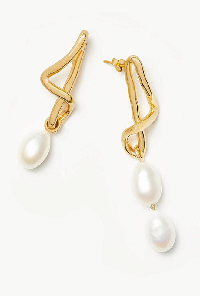 Missoma Molten Baroque Pearl Mismatch Drop Earrings Gold øredobber