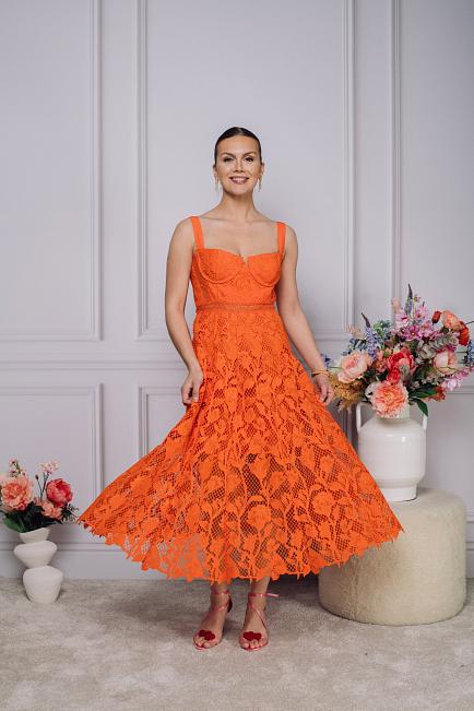 Self-Portrait Lace Midi Dress Orange kjole 5 fokus