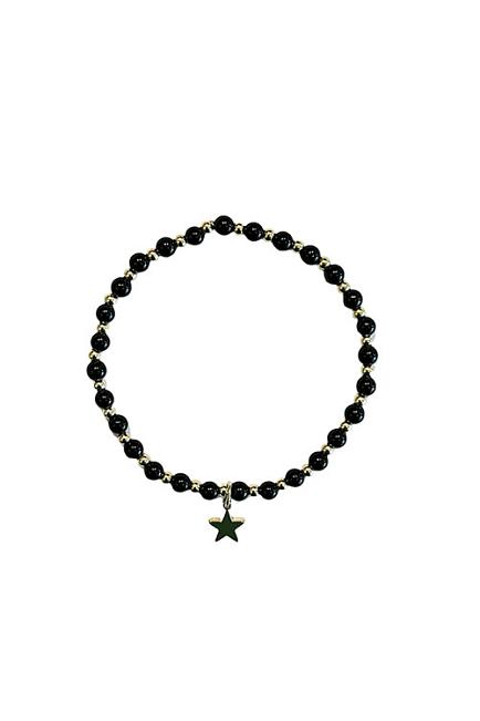Dark Stone Bead Bracelet W/Gold Shiny Black armbånd