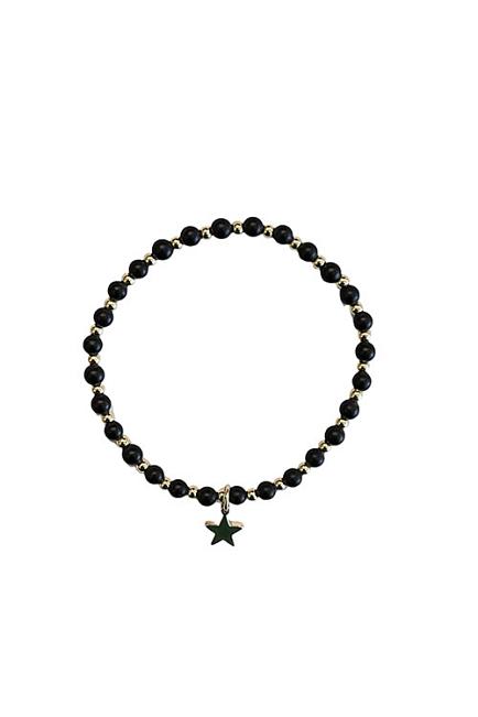 Dark Stone Bead Bracelet W/Gold Matte Black armbånd