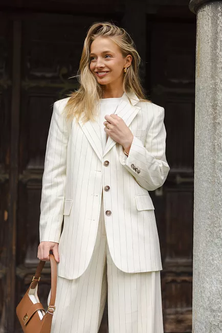 Anine Bing Sara Blazer Cream And Black Stripe dressjakke