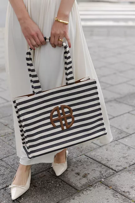 Anine Bing Lara Tote Black And Stripe veske 6