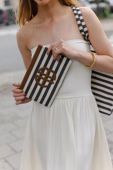 Anine Bing Lili Pouch Black And Natural Stripe clutch 4
