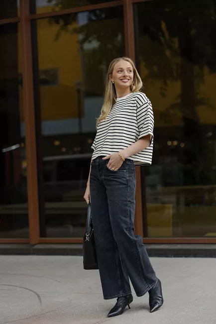 Anine Bing Myers Cropped Tee Black Stripe French Terry t-skjorte 2