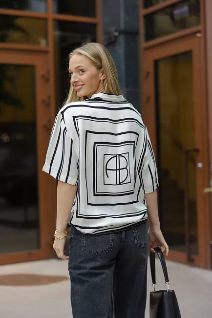 Anine Bing Coco Shirt Ivory And Black Monogram Stripe skjorte 2
