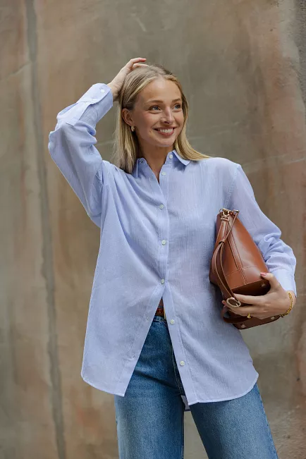 Anine Bing Plaza Shirt Blue And White Mini Stripe skjorte