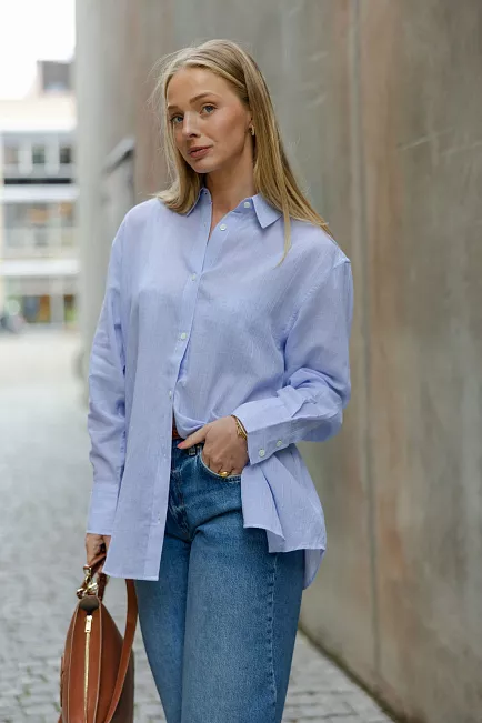 Anine Bing Plaza Shirt Blue And White Mini Stripe skjorte 2
