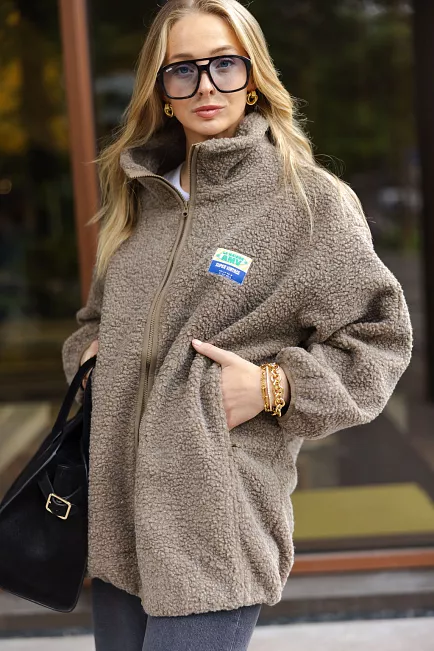 American Vintage Hoktown Sweater Nutmeg Melange teddyjakke