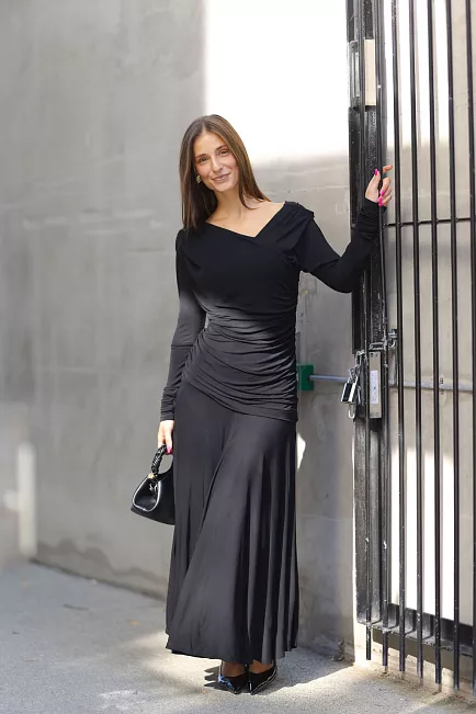 Ganni Interlock Jersey Crossover Ruched Long Dress Black maxikjole