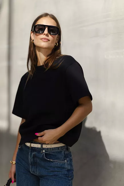 Anine Bing Jadon Sweatshirt Framed Monogram Black t-skjorte