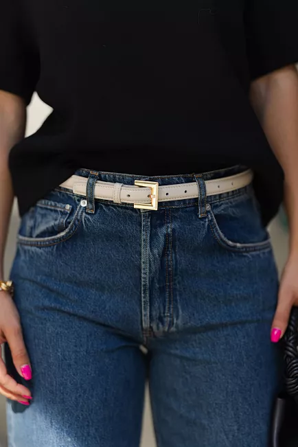Anine Bing Nicola Belt Bone Crinkled Patent belte