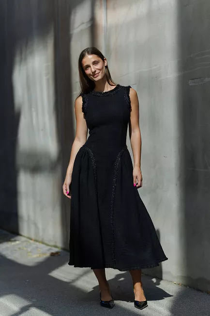 Self-Portrait Boucle Sleeveless Midi Dress Black kjole