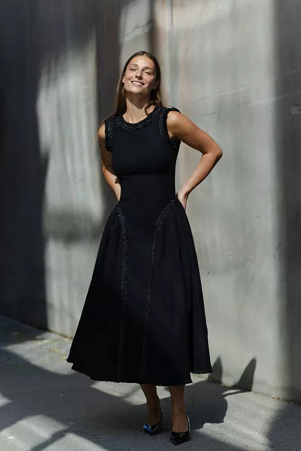 Self-Portrait Boucle Sleeveless Midi Dress Black kjole 2