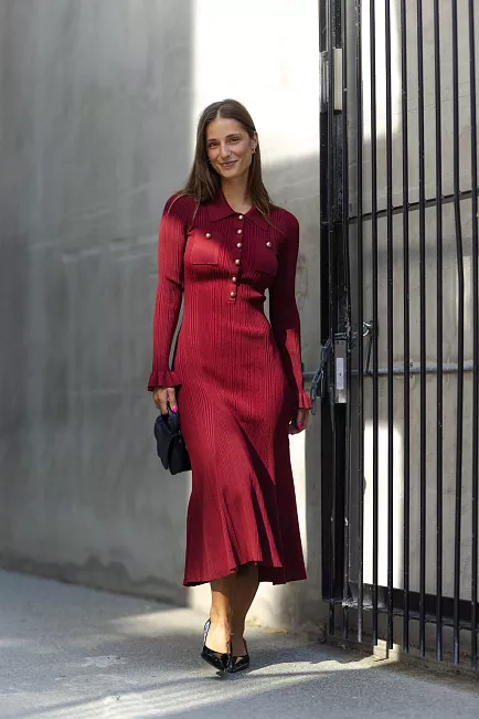 Self-Portrait Ribbed Knit Midi Dress Burgundy midikjole 2