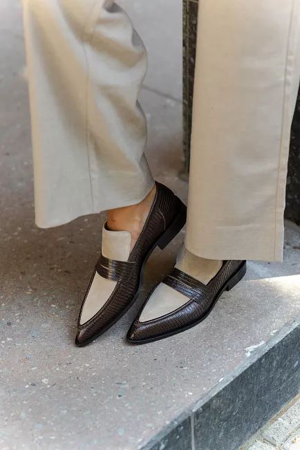 ATP Atelier Montazzoli Walnut/Avena Printed Lizard/Suede loafers 2