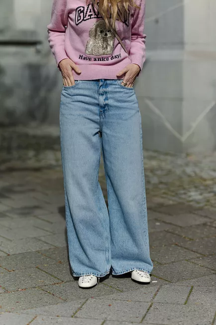GANNI Soft Rigid Denim Baggy Jeans Light Blue Stone jeans