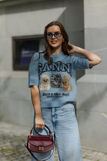 GANNI Fine Brushed Alpaca Puppies T-Shirt Soft Chambray genser 2