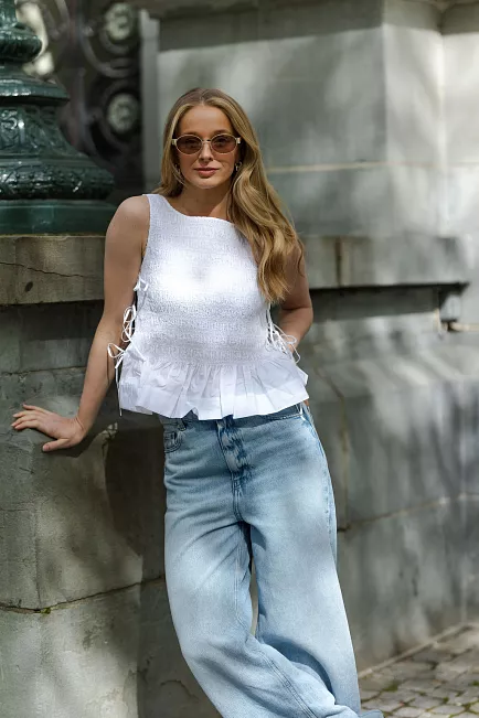 GANNI Cotton Poplin Smock Tie String Top Bright White topp 2