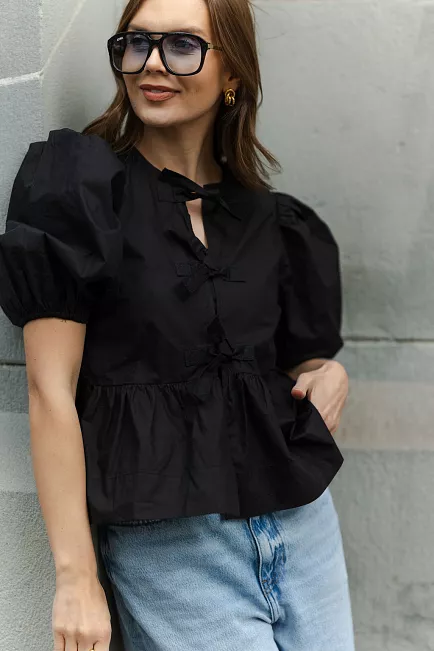 GANNI Cotton Poplin Peplum Blouse Black bluse 2
