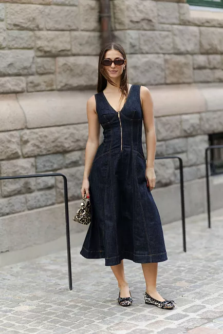 self-portrait Indigo Denim Midi Dress Blue