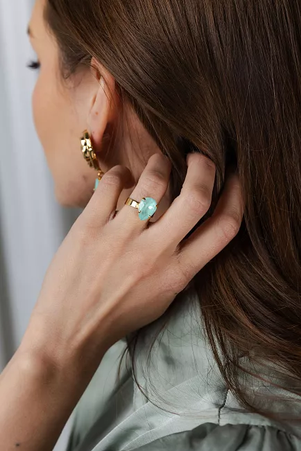Caroline Svedbom Mini Drop Ring Gold Soft Mint ring 2
