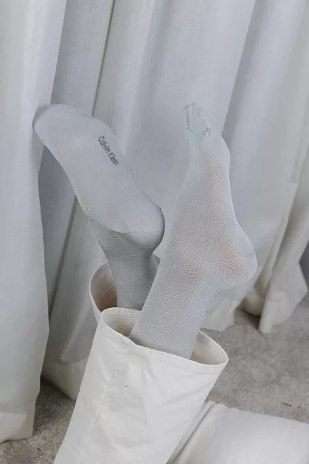 Calvin Klein 2Pk Mesh Squares Sock Grey/Off White 
