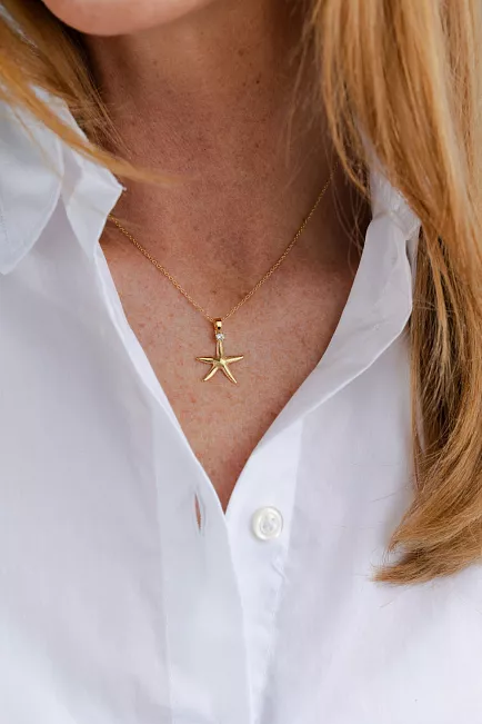 Caroline Svedbom Starfish Necklace Gold Crystal smykke