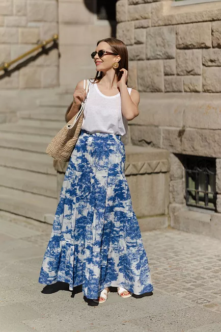 Andiata Wren 105 Skirt Blue Toile De Jouy maxiskjørt 