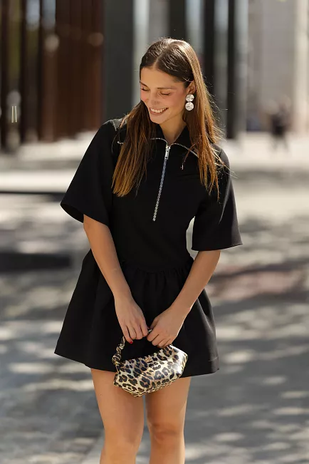 GANNI Bonded Crepe Mini Dress Black minikjole 2