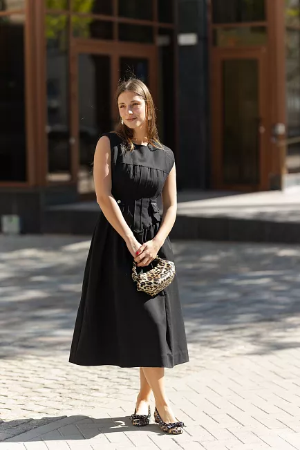 GANNI Heavy Cotton Tailoring Corset Midi Dress Black kjole