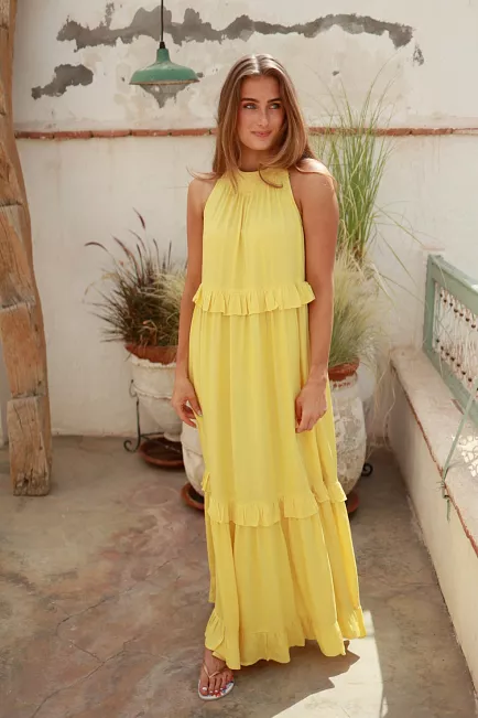 Nectar long dress summer lemon kjole