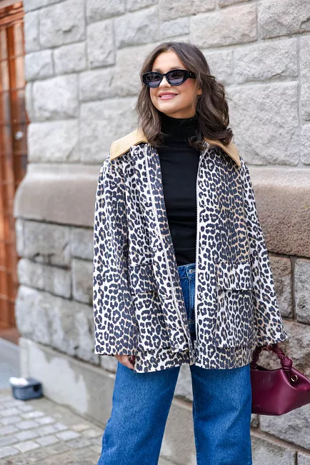 Ganni Printed Canvas Midi Jacket Almond Milk jakke 