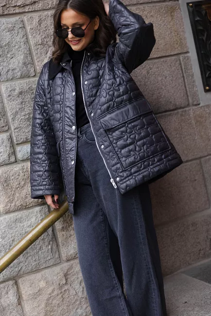 GANNI Shiny Quilted Midi Jacket Phantom jakke 