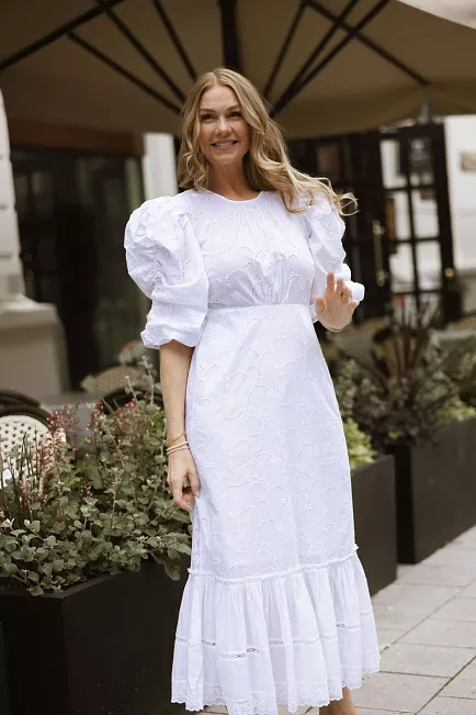 byTimo Broderie Anglaise Gown White midikjole 2