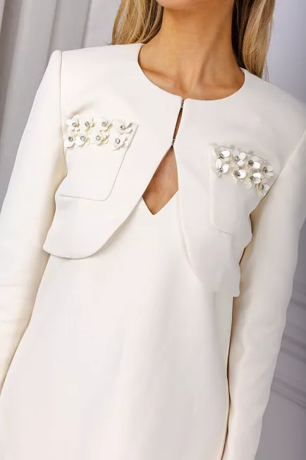 Self Portrait Crepe 3D Sequin Jacket Cream jakke 2