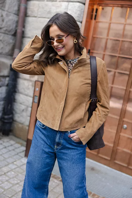 Clermonte Chloe Suede Jacket Cognac skinnjakke  2