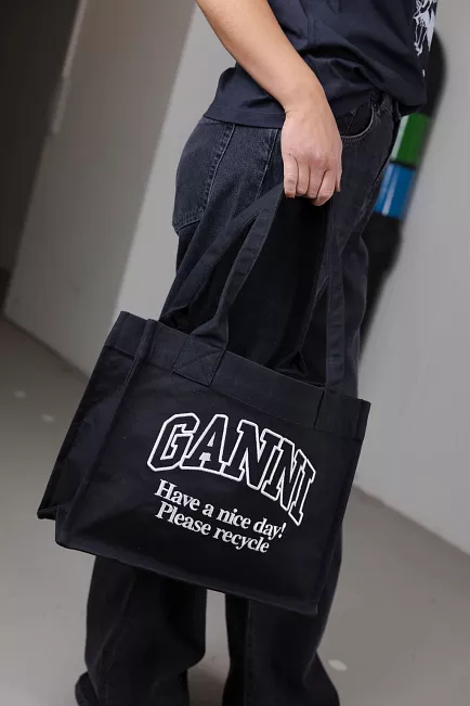 Ganni Large Easy Shopper Contrasted Logo Phantom toteveske 2