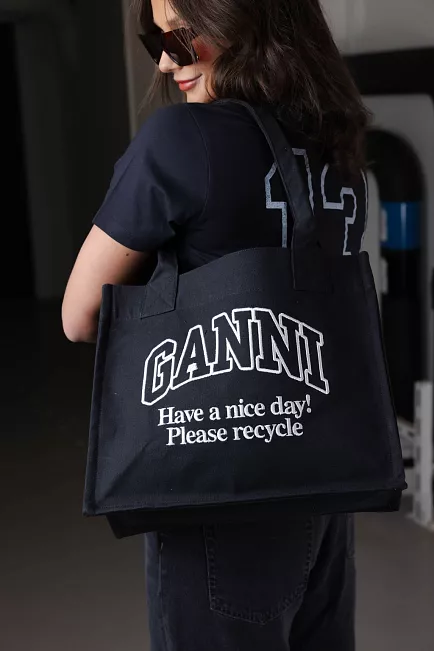 Ganni Large Easy Shopper Contrasted Logo Phantom toteveske