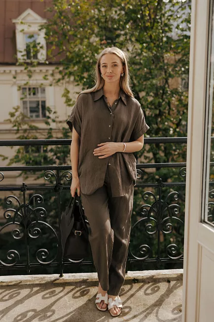 SAND Meloe Trouser Cinnamon Brown linbukse 2