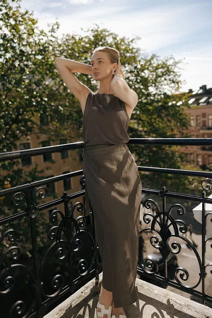 SAND Fedra Skirt Cinnamon Brown linskjørt