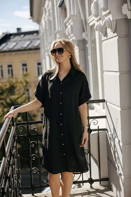 SAND Peppa SS Shirtdress Ebony Black linkjole