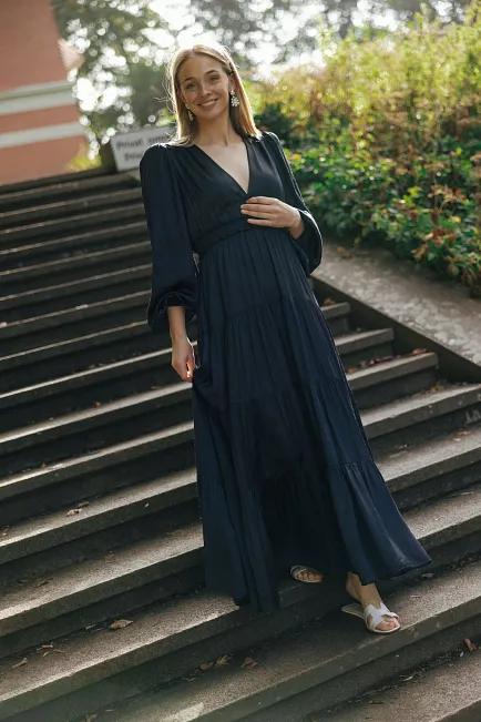 byTIMo Satin Maxi Dress Dark Blue maxikjole