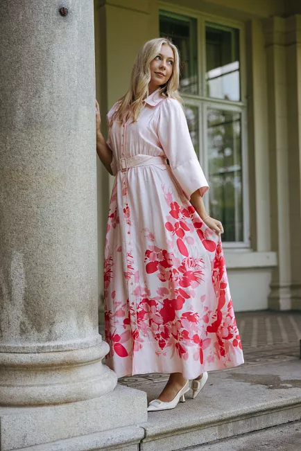 byTiMo Viscose Collared Dress Pink Field maxikjole