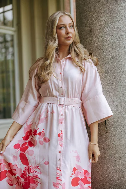 byTiMo Viscose Collared Dress Pink Field maxikjole 2