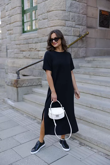 My Essential Wardrobe Helle MW R-Neck Long Dress Black kjole 